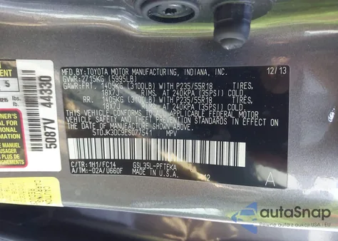 2014 Toyota Sienna Le 7 Passenger из США, поврежденный, VIN 5TDJK3DC9ES077541